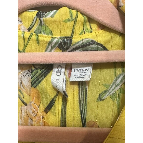 Cato‎ Floral Yellow Gold Sheer Ruffle Sleeve Midi Dress Size 14/16W - Picture 2 of 5